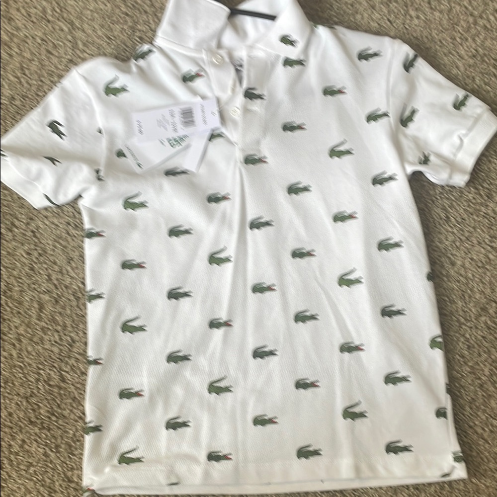 Lacoste Kids White Polo Shirt with Green Accents